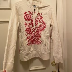 Lucky Brand Zip Up Hoodie with Embroidered Peacock